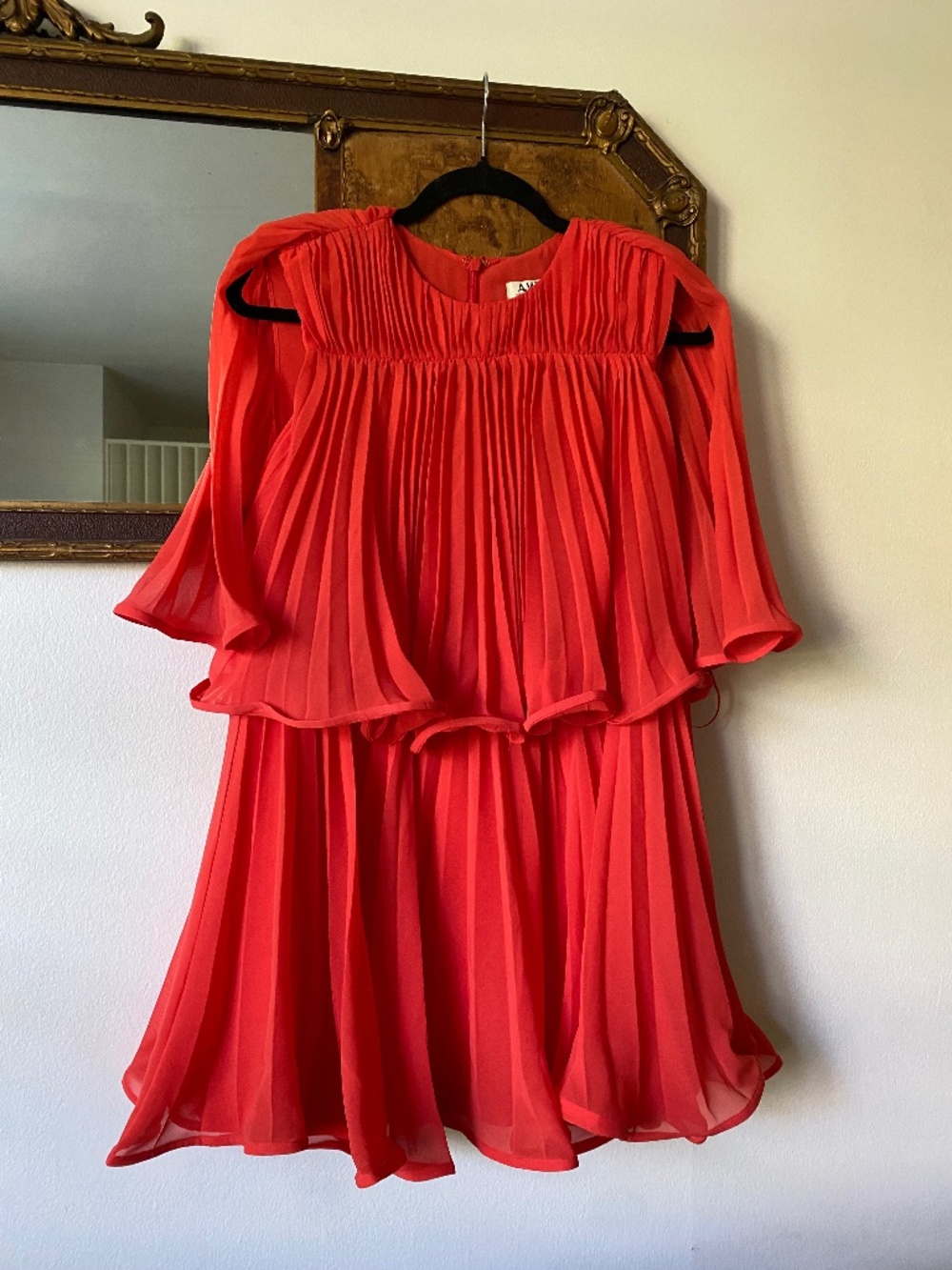 AMUR Ameris Red Orange Pleated Mini Dress Size 0 Party Gameday